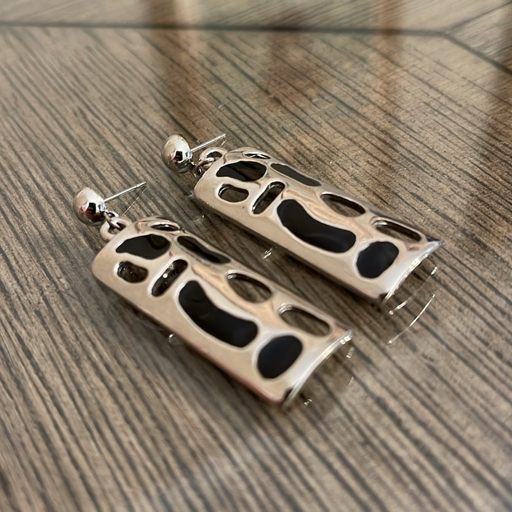 Vintage Silver-Tone Rectangle Dangle Earrings Wit… - image 8